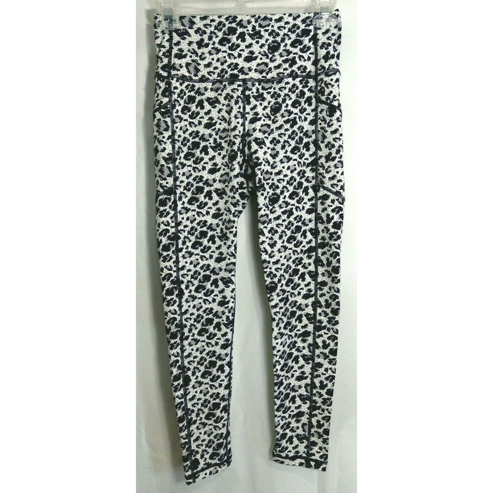 Zyia Black & White Leopard Cheetah High Rise 24" Leggings Size 6-8 EUC